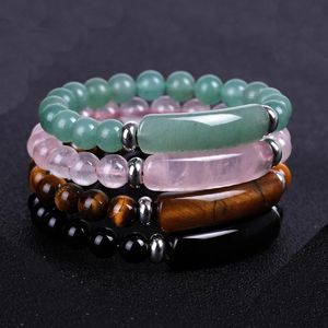 7 unids/lote 8mm pulsera de hilo de piedra Natural Reiki curación cuarzo Aventurina ágatas rosa cristal rectángulo barra encanto pulseras con cuentas