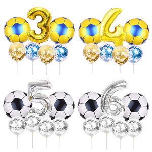 7 stks / partij voetbal voetbal thema ronde basketbal ballonnen confetti latex helium ballon sport samen ontmoet jongen verjaardagsfeestje bal decor y0107