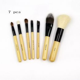 7 pc's make -upborstels Set lederen zak geit haar houten handgreep schoonheid gereedschap make -up borstel