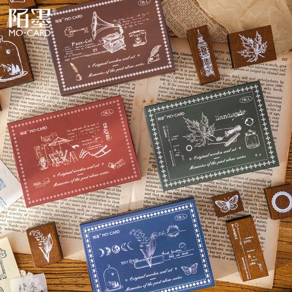 7 PCS Retro Antique Stuff timbres Tampons en caoutchouc en bois mignons tampons d'artisanat vintage Ensemble pour la carte de scrapbooking DIY Decoration