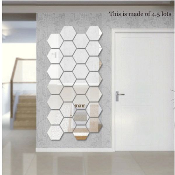 7 pièces/ensemble géométrique hexagone miroir autocollant mural, 20x23cm 7 pièces Extra grand bricolage décor à la maison, agrandir le salon, sécurité amovible