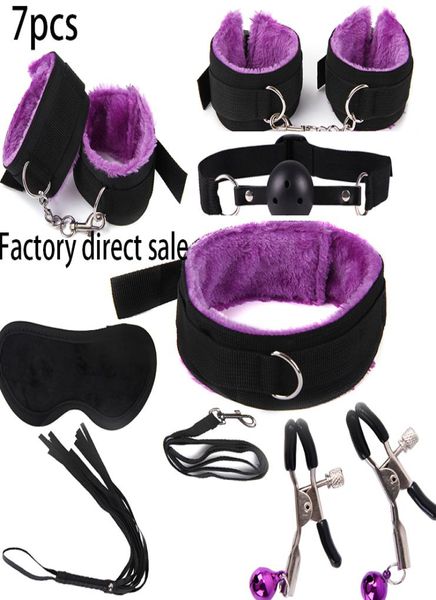 7 pcSset nylon liant les jouets érotiques pour adultes sexe pour les mains de mamelons colportés fouet bouche bâillon sexe masque bdsm bondage set c18122503323778