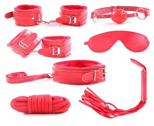 7 pcSset nylon liant les jouets érotiques pour adultes mains sexes pinces de mamelon fouet bouche bâillon sexe masque bdsm bondage set s197069292257