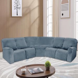 7-delige L vorm fluwelen stretchrecliner hoekbankafdekkingen voor sectionele bankset liggende L-vorm sofa slipcovers