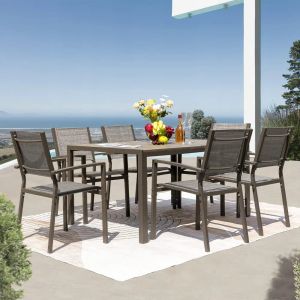 Ensemble de meubles d'extérieur de patio à 7 pièces avec table résistante aux intempéries et 6 chaises textilene empilables pour jardin yard