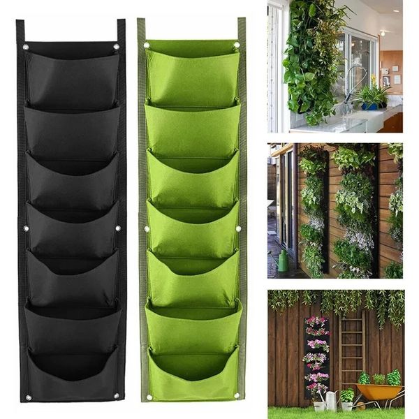 7 poche de la culture verticale sac de plantation en feutre de tissu murd suspendu jardin extérieur jardinière fleur de fleur végétal de culture contenant 240409