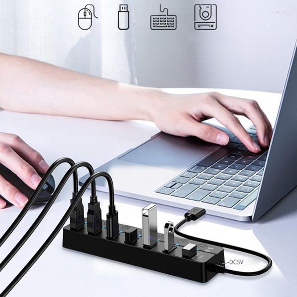 Hub USB 3.0 à 7 ports avec séparateur de transfert de données rapide d'extension multi-ports de protection actuelle pour PC Windows