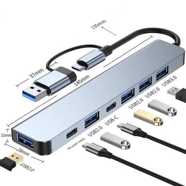 7 puertos 2 en 1 USB 3,0 HUB tipo c adaptador USB 2,0 transmisión de alta velocidad multipuerto USB divisor expansor para ordenador PC