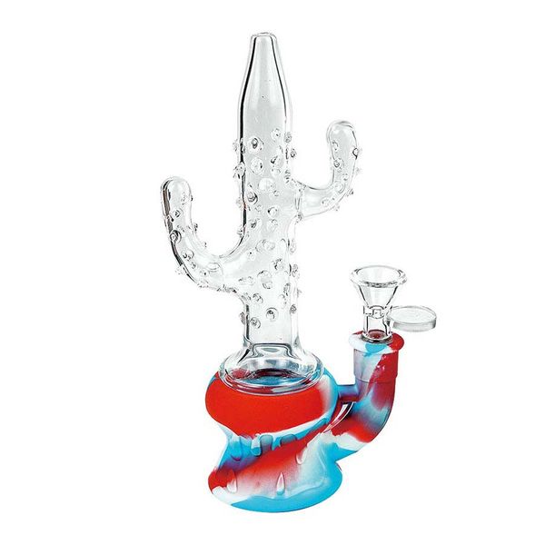 Narguilés 8.4 '' Bang en verre Forme de cactus Pipe à eau Bongs Fumer Silicone Narguilé Dab Rigs