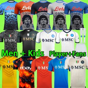 2024 Napoli Soccer Jerseys Men Set Kids Kit Kit Halloween Player Version Naples 23/24 Raspadori Simeone Osimhen Kvaratskhelia Maradona GK Football Shirt Gardin