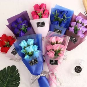 7 ramos pequeños de flor de rosa flor de jabón de simulación para la boda Día de San Valentín Día de la madre Día del maestro Regalos Flores decorativas