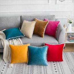 7 effen kleuren kussenhoes fluwelen sofa chaise couch sierkussen case 45cm blauwe cojines pompon funda cojin