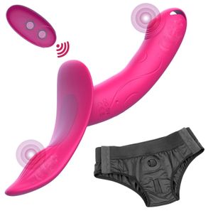 7-versnellingsbak draagbare dubbele vibrator geschikt voor vrouwelijke lesbische paren USB opladen zonder schouderbanden nep penis vrouwelijke volwassen seks speelgoed 240430