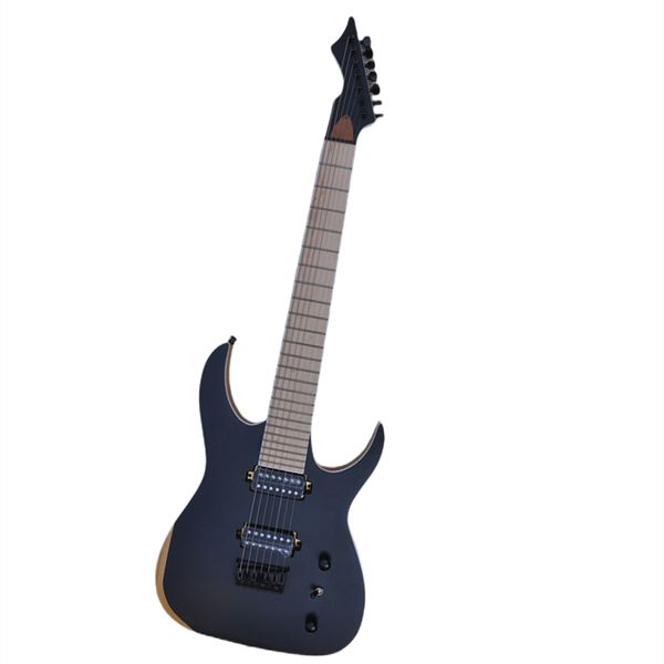 Guitare électrique noir mat à 7 cordes, avec touche en érable, corps blanc, reliure, offre Logo/couleur personnalisée