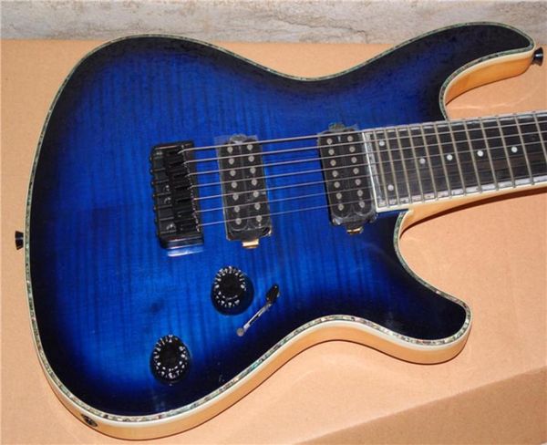 Guitare électrique bleu marine à 7 cordes en placage d'érable flamme de tigre avec touche en ébène 5547141