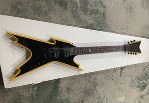 Guitare électrique 7 cordes jaune Edgy Black Body avec pont Tremolo, micros HH, peut être personnalisé