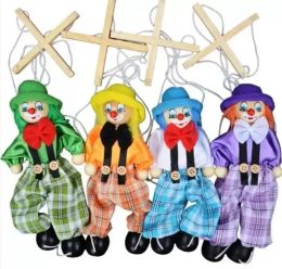 7 Style 25cm Funny Party Favor Vintage Coloré Pull String Marionnette Clown Marionnette en bois Artisanat Activité conjointe Poupée Enfants Enfants Cadeaux FY3602