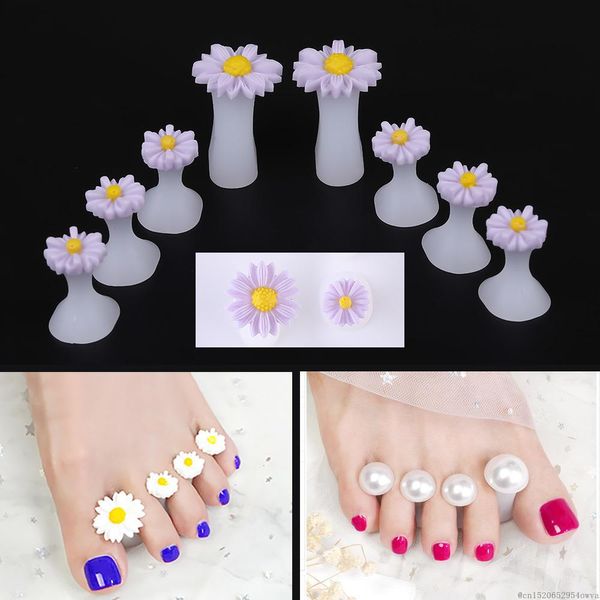 Separador de dedos de silicona para manicura y pedicura, 7 estilos, 8 Uds., flor, perla, corazón, arte de uñas, bricolaje