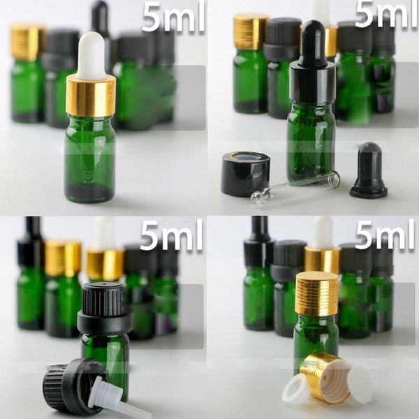 7 style bouchon résistant aux enfants vide 5 ml flacon compte-gouttes en verre vert pour 5 ml E bouteille liquide huile essentielle emballage chaud marché américain en gros