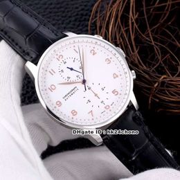 7 Stijl Hoge Kwaliteit Horloge 41mm Portugieser Chronograph Quartz Mens Horloge 371445 316L Steel Case Silver Dial Lederen Band Rents Horloges