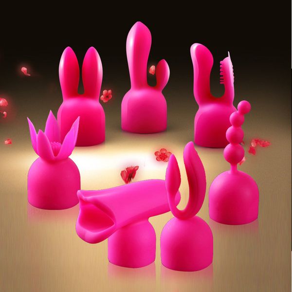 7 Style Silicone Vibrator Wand Cap Massager Sleeve AV Wand Rod Couvre-chefs Vibrateur Accessoires G-spot Vibration Attachment Adult Sex Toy