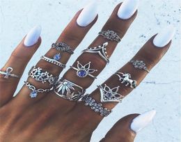 7 Anneaux à articulations vintage pour les femmes Boho Geometric Flower Crystal Ring Set Bohemian Midi Dinger Jewelry Bague Femme5299237