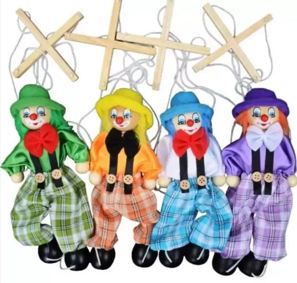 7 Styles 25cm Drôle Party Favor Vintage Coloré Pull Corde Marionnette Clown Marionnette En Bois Artisanat Activité Commune Poupée Enfants Enfants Cadeaux