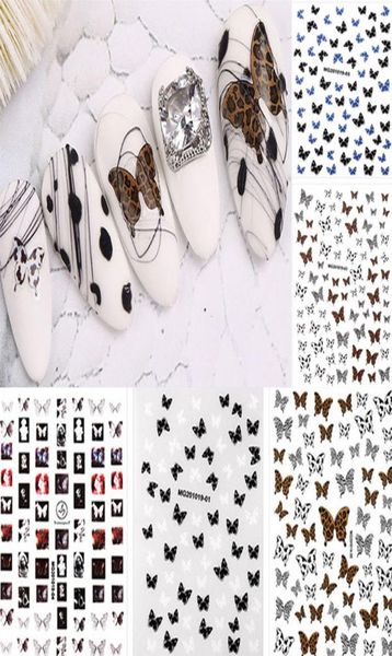 7 estilos de encaje estampado de leopardo color mariposa pegatinas de arte de uñas holográficas 3D gradiente mariposas calcomanías de uñas DIY manicura Deco8680000