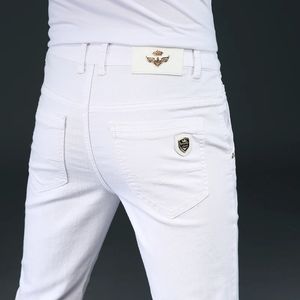 Jean Slim blanc pour hommes, 7 Styles, extensible avancé, pantalon en Denim avec décoration brodée, vêtements de marque masculine 240104