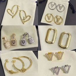 7 styles de boucles d'oreilles de créateurs pour femmes, boucles d'oreilles en cristal, marque de luxe, pendentif en V, boucles d'oreilles en forme de cœur, cadeau de noël