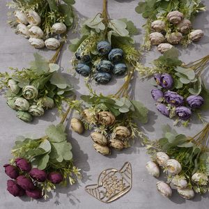 7 theeroos kleine bosjes theeknoppen grensoverschrijdende buitenlandse handel groothandel simulatiebloemen pastorale wijnwinkel zachte decoratie zijden bloemen YC