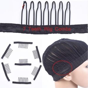 Peines de peluca de acero inoxidable de 7 dientes para gorros de peluca, pinzas para peluca para extensiones de cabello, peine de encaje negro fuerte