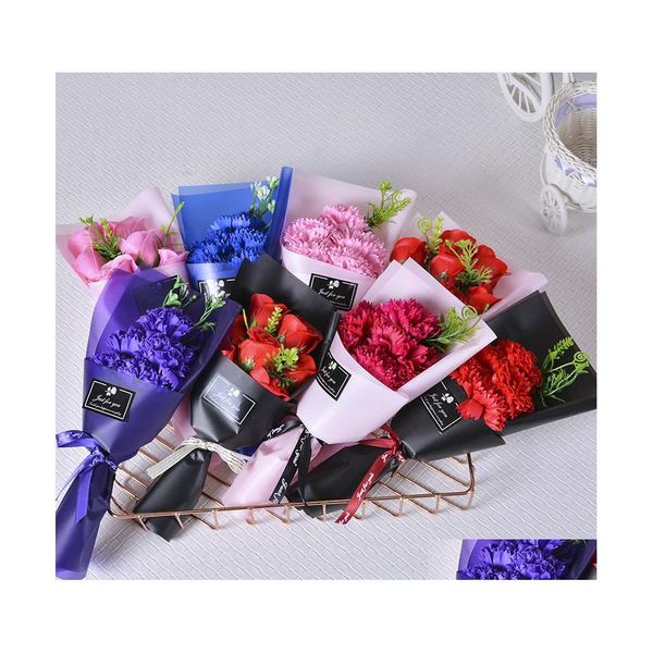 7 couronnes fleurs décoratives créatives petites bouquets de soap de simulation de fleurs de rose pour le mariage Valentin Day Mothers Teachers Gift Dhr