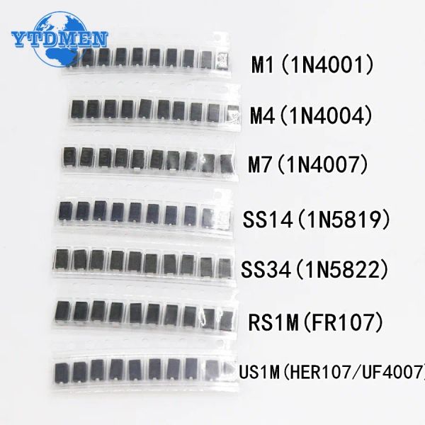 70/100pcs SMD Diodos 1N4007 M7 1N4001 M1 1N4004 M4 SS14 US1M RS1M SS34 Schottky Diodo Rectificador Diodos Conjunto 1N4148 1N5399 1N5408