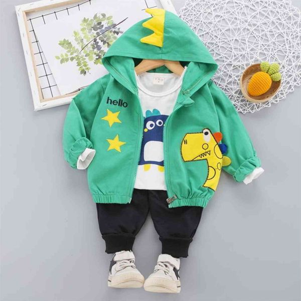 70 110cm enfants dinosaure vêtements ensemble automne coton à capuche manteau chemise pantalon 3 pièces costume pour garçon enfant en bas âge enfants noël