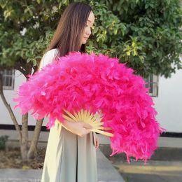 70 * 40 cm Abanico de plumas rosa grande Abanico de baile de puesta en escena Accesorios de pografía Abanico plegable de plumas de lolita Decoración para fiesta de boda 240113