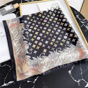 70-70cm Designer Lettres Chaîne Imprimer Foulard En Soie Florale Pour Femmes De Luxe Classique Vieille Fleur Poignée Sac Ruban Foulards Paris Épaule Fourre-tout Bagages