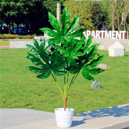 70-80CM 7 tenedor grandes plantas tropicales artificiales plástico verde hoja de Monstera arte flor Material para oficina el hogar decoración 210624
