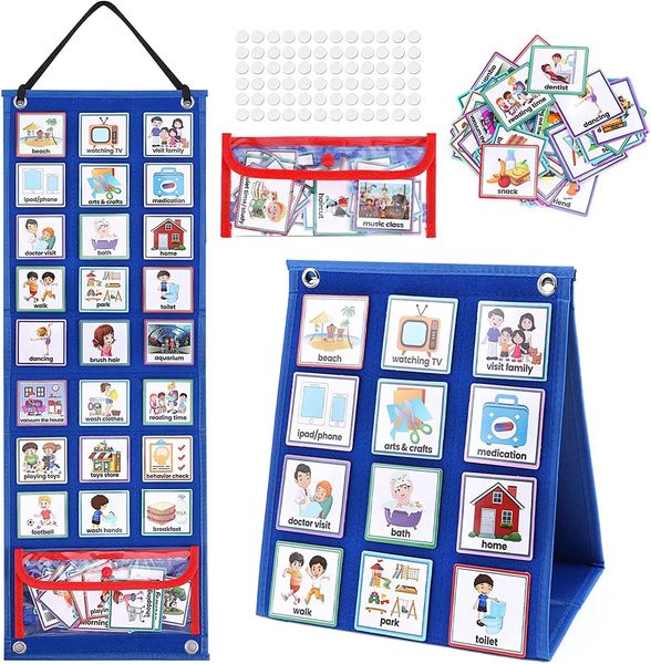 Tableau visuel du calendrier quotidien pour enfants autistes, 70 cartes, matériel de poche, jouet éducatif d'apprentissage Montessori, 240131