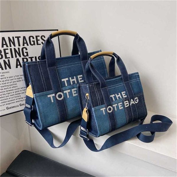 70% Factory Outlet Off Sac Femmes Broderie Lettre Bandoulière Denim Bleu Splice Totecode en solde