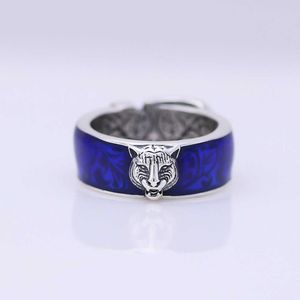 70% korting op 2023 Nieuwe luxe hoogwaardige mode -sieraden voor sterling Silver Tiger Head Blue Email Double Men's Belt Buckle Ins Personality Ring