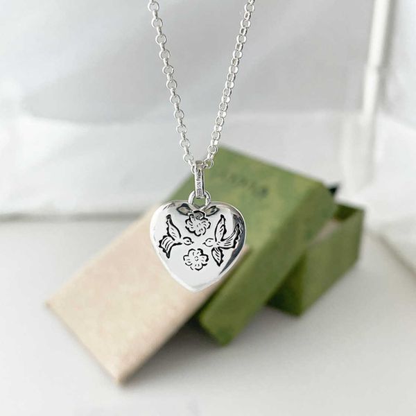 70% DE DESCUENTO 2023 Nueva joyería de moda de lujo de alta calidad para collar de plata en forma de corazón intrépido Ciego para amor ojo flor y pájaro