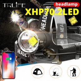 7000 Lumen XHP 70.2 LED-koplampvissen Camping Koplamp High Power Lantern Head Lamp Zoomable USB Torches 18650 OBGX #
