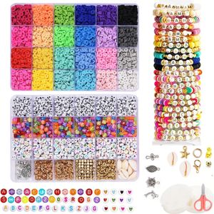 7000 pièces Kit d'accessoires de perles bricolage perles en argile polymère ensemble 6MM couleur arc-en-ciel perles à puce plate Boho bracelet collier faisant la lettre 240220