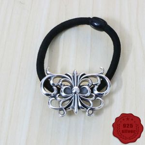 70024 bande de cheveux à la mode s925 argent sterling évidé papillon corde de cheveux noirs rétro bandeau bord clip main corde punk pince à cheveux