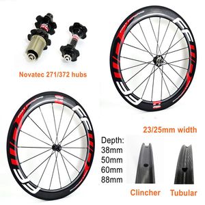 700C carbon velg 38 50 60 88mm diepte 25mm breedte road carbon wielen clincher Buisvormige carbon wielset met novatec 271 372 hubs218O