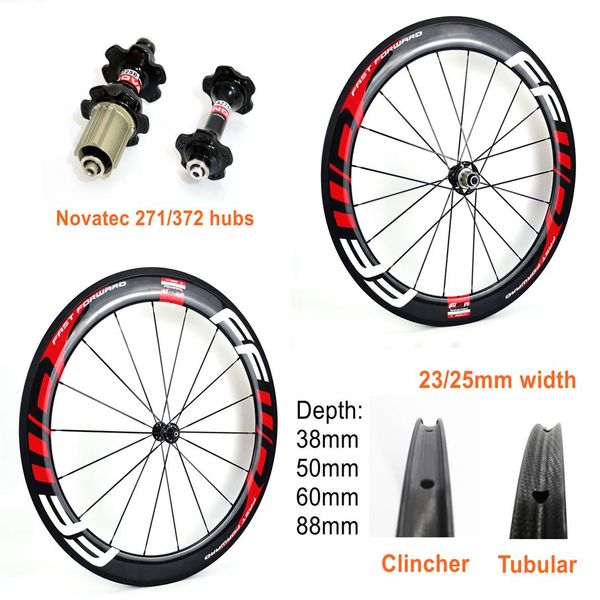 700C Carbonfelge 38 50 60 88 mm Tiefe 25 mm Breite Rennrad-Carbonräder Drahtreifen Rohrförmiger Carbon-Laufradsatz mit Novatec 271 372 Naben237E