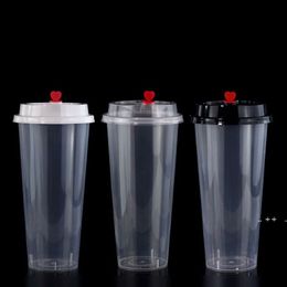 700 ml 24OZ Wegwerp Plastic Cups Servies Koud Drankjes Juice Cup Thicken Transparent Drink Mok met Deksel door zee RRD11709