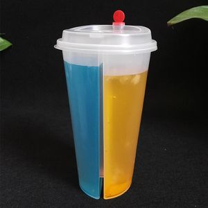 Gobelets à boire en plastique jetables de 700ML 24oz, verres épais transparents à 3 grilles, tasse à jus avec couvercle