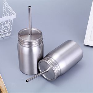 700 ml 24oz Water Jar Jar Sap Mok Melkfles Sinlge Wall Mason Style 18/8 Roestvrijstalen Cup Tumbler Free Steel Straw